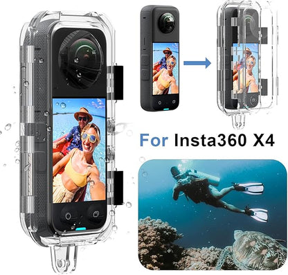 Hualele Waterproof Invisible Dive Case 50m/164ft Underwater Camera Housing for Insta360 X4, Shell Protective Case for X4 with Bracket Accessories Clear