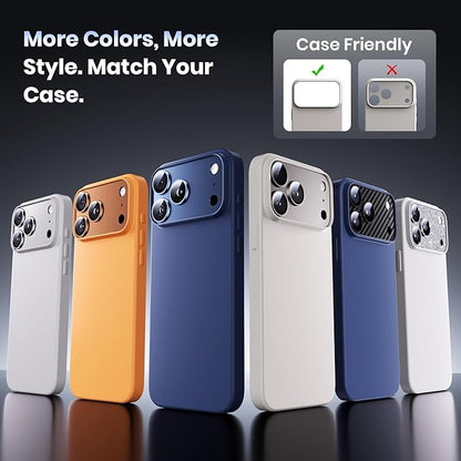 Hoerrye for iPhone 17 Pro Max Camera Lens Protector - [12FT Shatterproof Military Grade] [Strong Adsorption] Metal 9H+ Tempered Glass Camera Screen Full Protective Cover Case Friendly,Gray