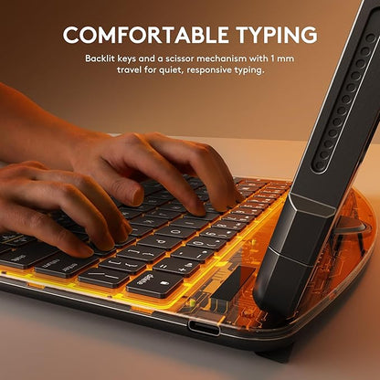 GUSGU Transparent Case with Wireless Keyboard for iPad Air 13-in.(M3/M2, 2025/2024), 7 Colors Backlight, Trackpad, 360°Rotating Stand for iPad Pro 12.9-in (6/5/4/3 Gen), Tech Style