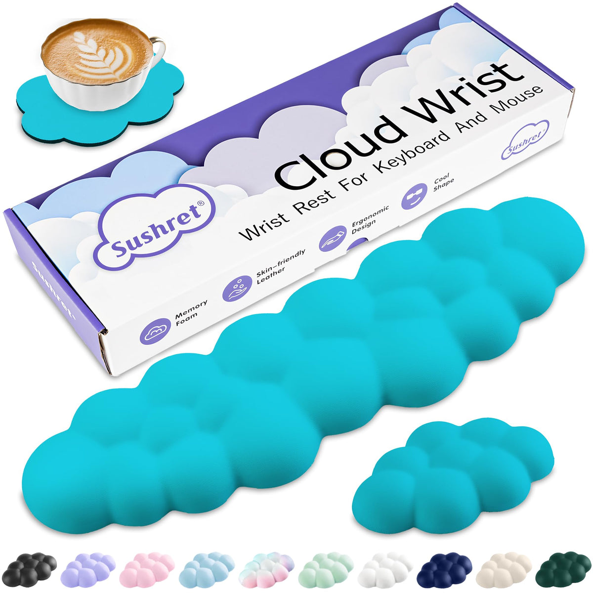 Sushret Cloud Wrist Rest Keyboard, Cloud Keyboard Wrist Pad Set with PU Leather Memory Foam, Cute Arm Rest for Palm Support, PC/Gaming Desk Accessories/Office Setup/Computer Hand Cushion - Purple