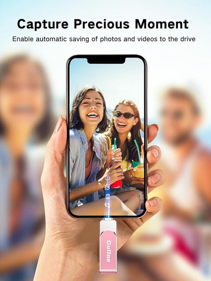 Gulloe 256GB Flash Drive Intended for iPhone, Memory Stick Storage for Photos and Videos Backup, Compatible with iPhone iPad Android PC, Plug and Play, No Application Required (Pink)