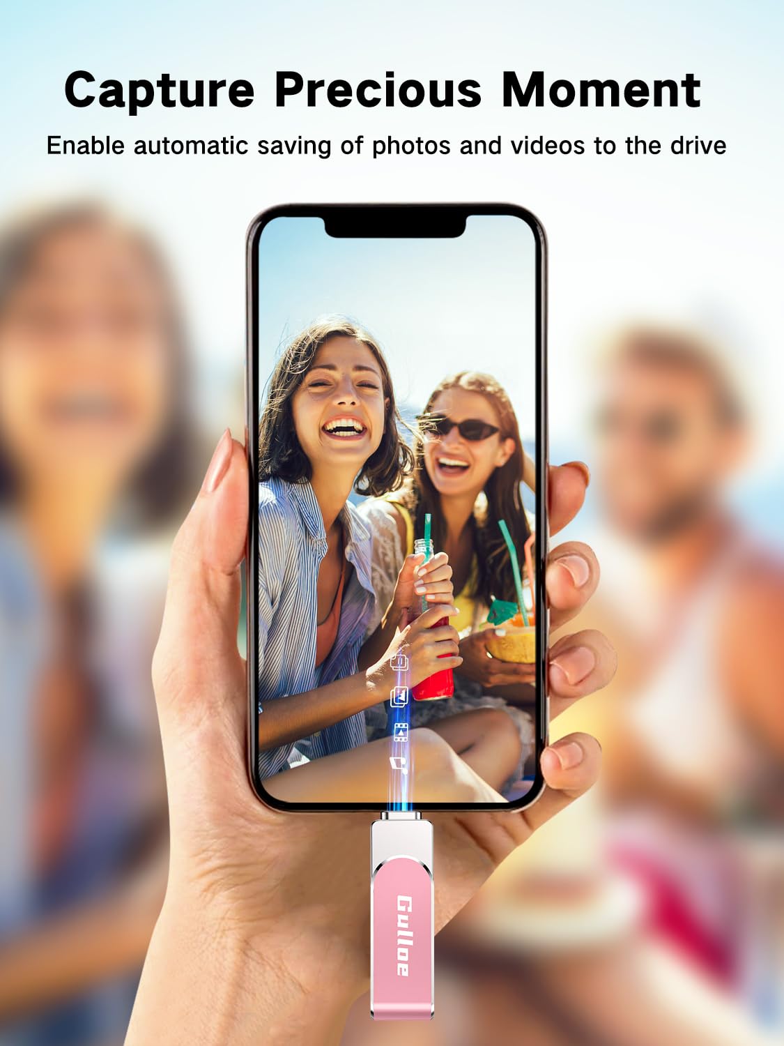 Gulloe 256GB Flash Drive Intended for iPhone, Memory Stick Storage for Photos and Videos Backup, Compatible with iPhone iPad Android PC, Plug and Play, No Application Required (Pink)