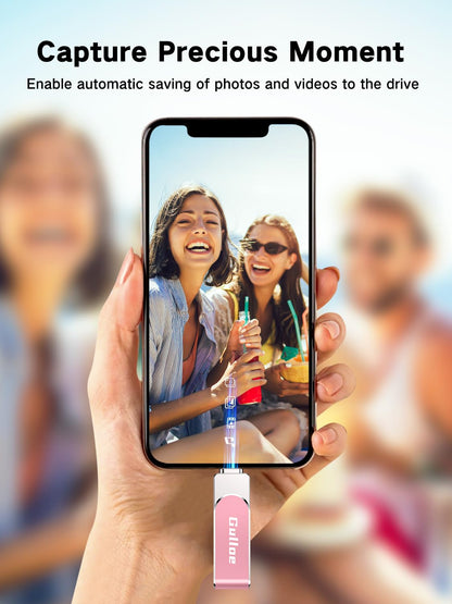 Gulloe 256GB Flash Drive Intended for iPhone, Memory Stick Storage for Photos and Videos Backup, Compatible with iPhone iPad Android PC, Plug and Play, No Application Required (Pink)