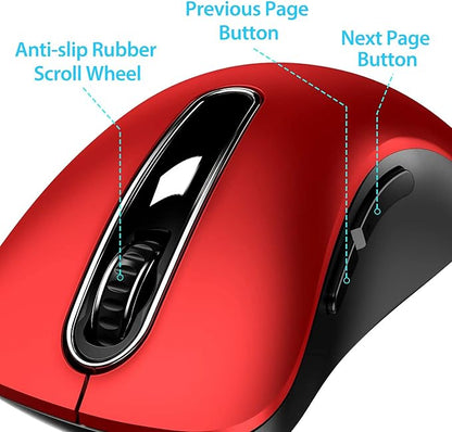 memzuoix 2.4G Wireless Mouse, 1400 DPI Mobile Optical Cordless Mouse with USB Receiver, Portable Computer Mice for Laptop, PC, Desktop, MacBook, 5 Buttons, Red