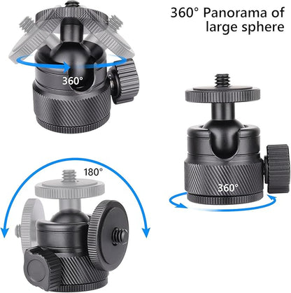 Mini Ball Head, CNC All Metal Aluminum Universal Panoramic Tripod Head Mount for Compact DSLR Action Cam Phone LED Ring Light Monopod Slider, 4.4lb Max Load
