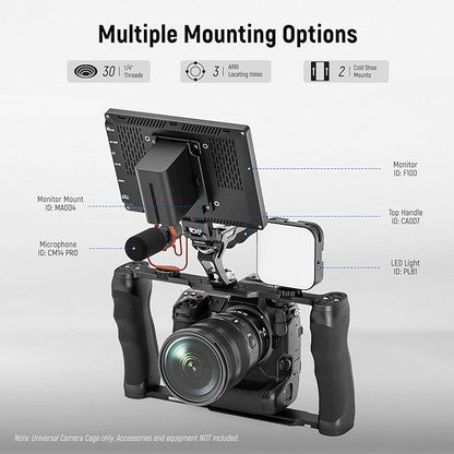 NEEWER Video Camera Cage Rig with Arca Type Base/Dual Grips/Expansion Holes/15mm Rods, Universal Stabilizer Compatible with Sony Canon Nikon DSLR/DSLM, Compatible with SmallRig Accessories, CA016