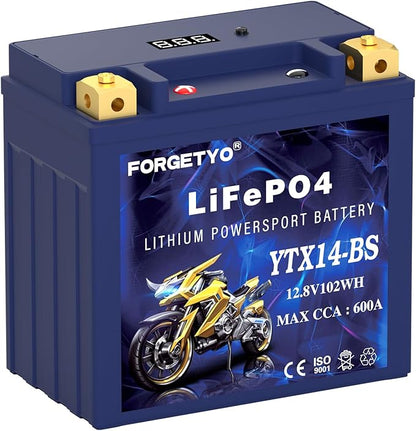 YTX14-BS Lithium Motorcycle Battery, ATV Battery 12V 8AH 600CCA Compatible with Yamaha Scooter Snowmobile Jet Ski, Scooter, PWC & More