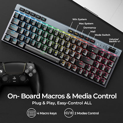 RGB Mechanical GamingKeyboard, 78 Keys Hot-Swap Mechanical Keyboard With Magnetic Red Switches, Ergonomic Keyboard with Aluminum Cover/Media Keys/Software/Dual System WiredKeyboard for PC/Mac Gamer