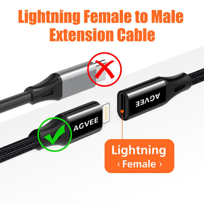 AGVEE 2 Pack 1ft Lightning Extension Cable