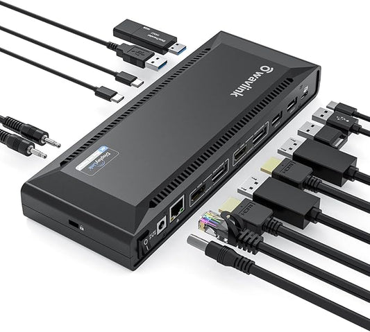 WAVLINK DisplayLink Laptop Docking Station Dual 4K@60Hz(2 HDMI+2DP), 100W PD Charging Compatible with Thunderbolt 4/3, USB-C/A - M1 M2 M3 M4 Mac, Windows, Chrome, 6 USB Ports, LAN - Driver Required