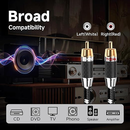 TODN Auidophile 2RCA Male to Male Stereo Audio Cable, OFC RCA Cables for Subwoofer, Home System (9.8ft/3m, 1 Pair)