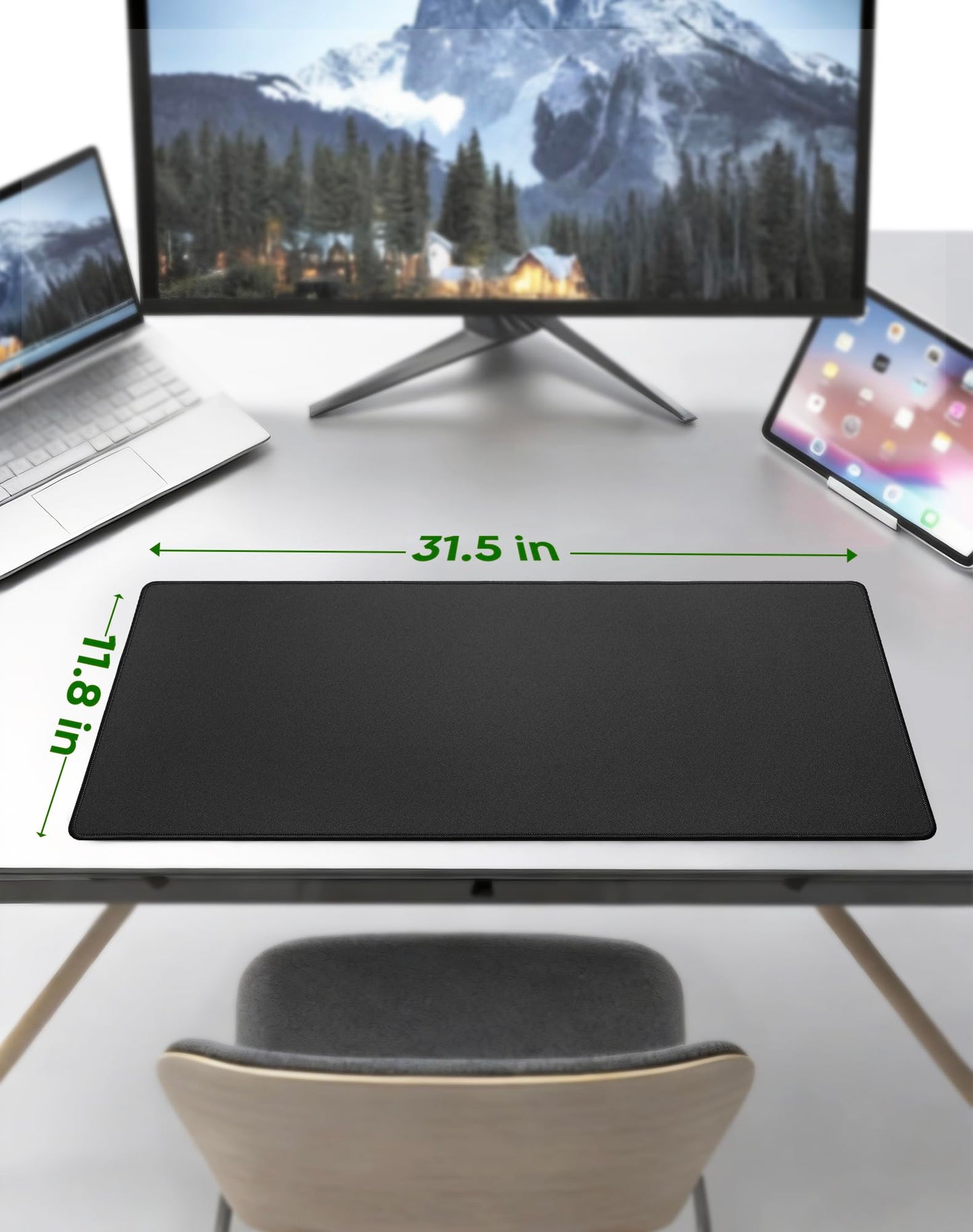 ALOANES Black Waterproof Desk Mat, Large Mouse Pad with Extended Mouse Mat, with Anti Slip Base, Stitched Edge, Grain Jacquard Surface, Perfect for Gamer, Office & Home, 3XL 15.74''x35.43''x0.12''