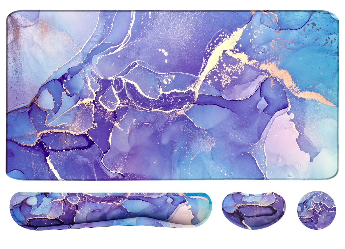 Topographic Large Mouse Pad and Keyboard Wrist Rest, Desk Pad for Keyboard and Mouse, 4-in-1 Large Gaming Mouse Pad with Wrist Support, Non-Slip Desk Mat for Home Office Study Game-Topographic Contour