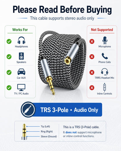 MORELECS Headphone Extension Cable 10ft - Aux 3.5mm Extension Cable Male to Female, 1/8 Inch TRS Stereo Audio Jack Extender for Car, Speaker, TV, PC (Audio Only, No Mic)
