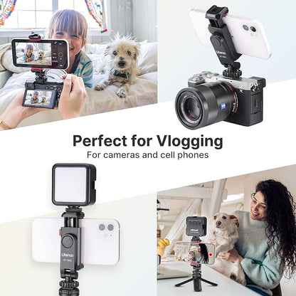 ULANZI ST-06S Phone Tripod Mount, Universal Smartphone Mount Adapter with 2 Cold Shoe, 360° Rotates Adjustable Cell Phone Clip Clamp Holder, Compatible with iPhone, Samsung Galaxy and All Phones