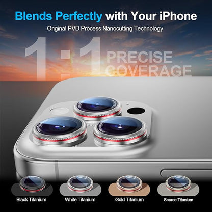 X-it 2 Pack Camera Lens Protector, Shatterproof Anti-Scratch Ultra HD Camera Protector, Anti-Glare Tempered Glass Lens Protector for iPhone 15 Pro Max/15 Pro/14 Pro Max/14 Pro, Case Friendly,SilverRed
