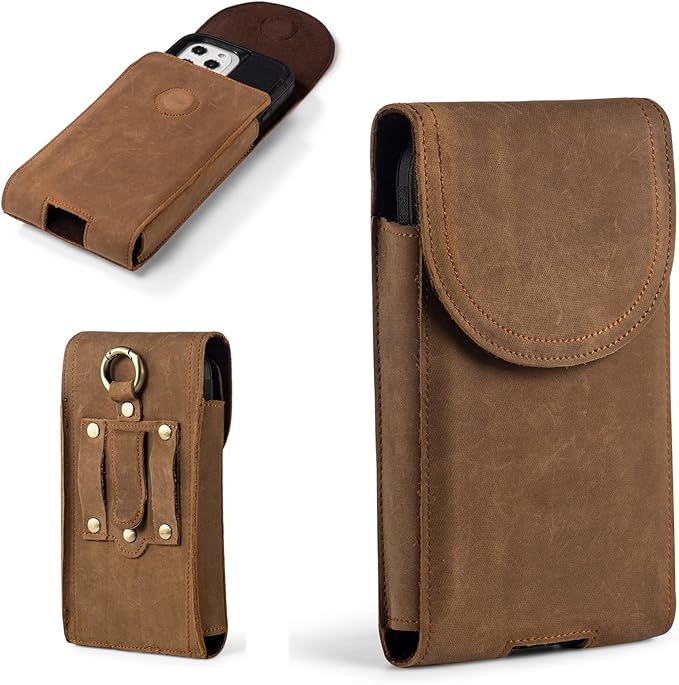 Hengwin Leather Cell Phone Holster Belt Pouch Case with Belt Clip Fit for iPhone 16 Pro Max 15 Pro Max 15 Plus 14 Pro Max 13 Pro Max Samsung Galaxy S25 Ultra S24 Ultra S23 Ultra A15 (Light Brown)