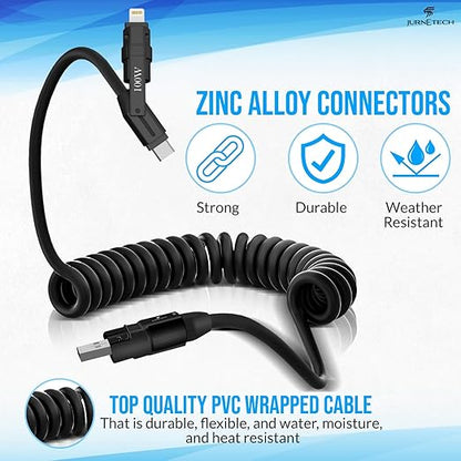 100W Multi Charging Cable - 6-in-1 Universal Fast Charging Cable with Zinc Alloy Connectors & PU Cable, Adjustable Length 120cm | C to C, USB to Type-C, Lightning, Micro - MFI Certified
