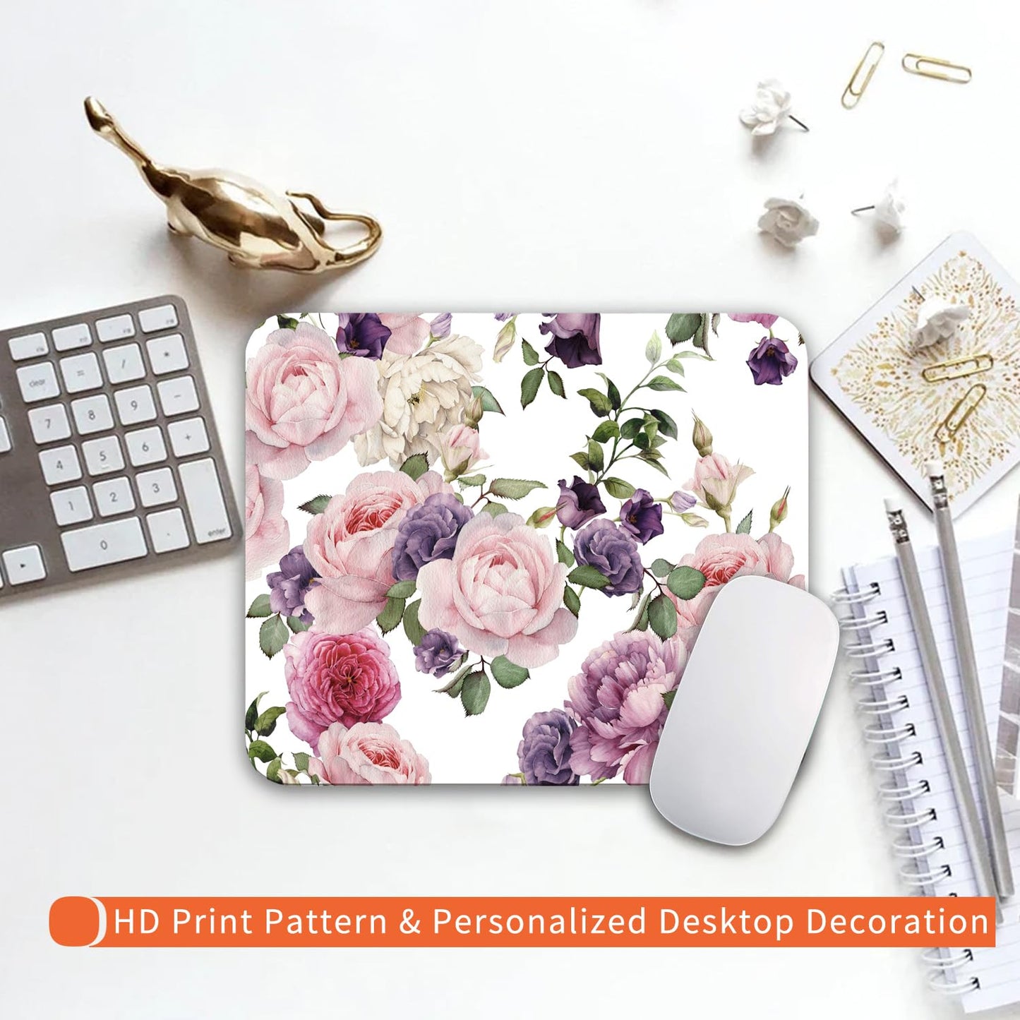 Armanza Square Mouse Pad Floral Roses,Personalized Premium-Textured Custom Mouse Mat Design,Washable Mousepad Cloth,Non-Slip Rubber Base Computer Mouse Pads for Wireless Mouse