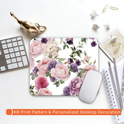 Armanza Square Mouse Pad Floral Roses,Personalized Premium-Textured Custom Mouse Mat Design,Washable Mousepad Cloth,Non-Slip Rubber Base Computer Mouse Pads for Wireless Mouse
