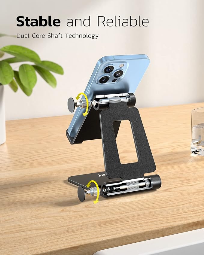 Nulaxy 2 Pack Dual Folding Cell Phone Stand, Fully Adjustable Foldable Desktop Phone Holder Cradle Dock Compatible with iPhone 17 16 15 14 13 12 Pro Max Xs Xr X 8, All Phones, Black
