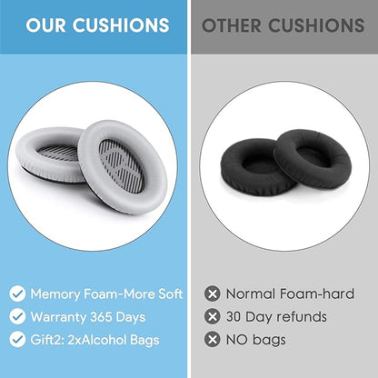 Professional Replacement Ear Pads for Bose QuietComfort 35 QC15 QC25 QC2 QC35/ Ae2 Ae2i Ae2w SoundTrue & SoundLink Over-Ear/Around-Ear Headphones/Soft Protein Leather (Silver)