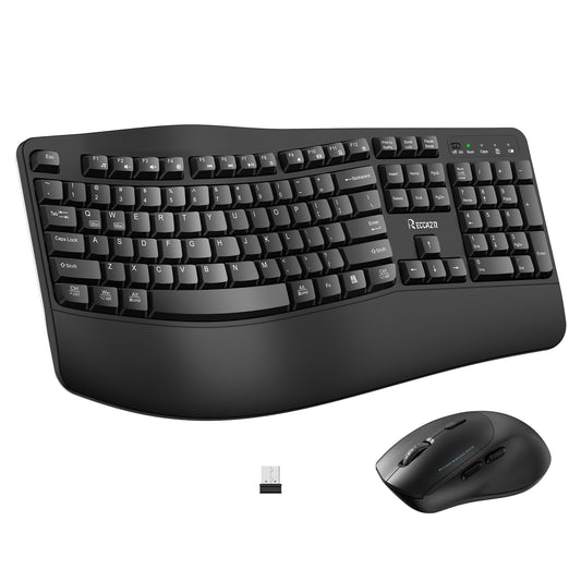 Wireless Keyboard and Mouse Combo,2.4G Full Size Wave Keys Ergonomic Keyboard with Wrist Rest for Natural Typing, 3 DPI Adjustable Ergonomic Silent Mouse for Computer/Laptop/Windows/Mac (Black)