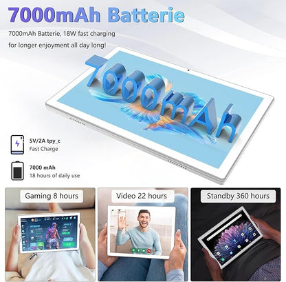 ANTEMPER Latest Android Tablet 10.1 Inch, 5G WiFi Tablets Mit 16GB RAM+128GB ROM(1TB TF),2 in 1 Tablet with Keyboard Mouse Pen-Octa-Core2.0Ghz | 7000mAh | 1080FHD | 13MP Camera | WLAN GPS -Silvery