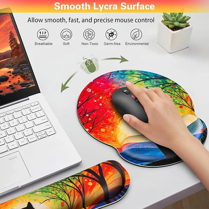 Mouse Pad with Wrist Rest Cute Black Cat Set,Qomolama 3-in-1 Wrist Support Mouse Pad Set,Gaming Mousepad with Anti-Skid Base,Ergonomic Mouse Pad,Memory Foam Keyboard Gel Wrist Rest Anime