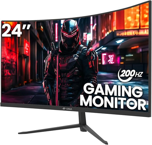 CRUA 24" FHD 1080P 200Hz Curved Gaming Monitor, FreeSync, Wall Mount, Black