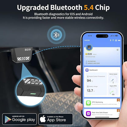OBD2 Scanner for Car Bluetooth 5.4 - Codes can be Read and Cleared Quickly with Android and iOS Compatible - Diagnosis of The vehicle's Engine, ABS, SRS, airbags and More Than 35,000 Problems
