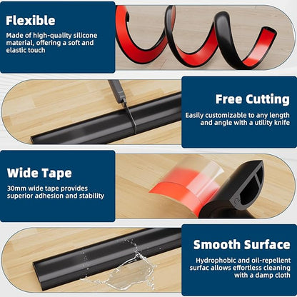 4ft Side Buckle Floor Cord Cover for Wires, Selfadhesive Extension Cord Hider Easy Floor Cable Management Prevent Cable Trips,Silicone Floor Wire Covers for Cords, Cable Protector Cord Cavity（Black）