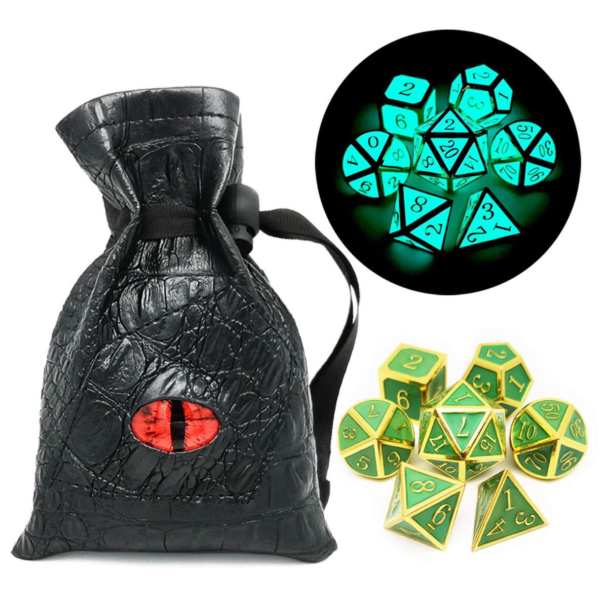 Haxtec Metal DND Dice Set, 7 Pcs Dragon Pattern Polyhedral Dice for RPG