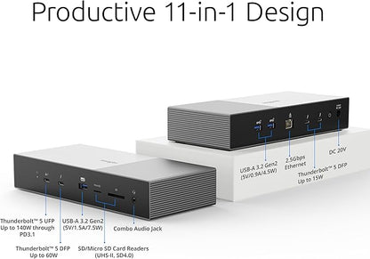 Kensington SD5000T5 Thunderbolt 5 Docking Station – Dual Display for MacBooks M1/M2/M3/M4 Pro and Max; Triple Display for Windows TB5; TB4 Compatible, 140W Power Delivery (K35201NA)