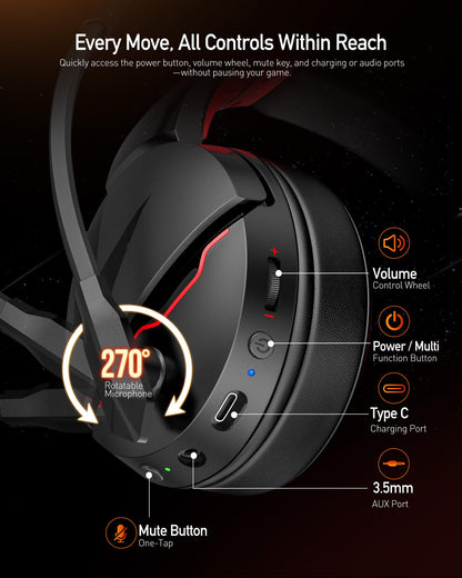 acer Wireless Gaming Headset, PS5 Headset with 2.4GHz for Ps5, Ps4, PC, Switch, Bluetooth 5.3 + 100Hrs Gaming Headphones with Noise Canceling Mic for Laptop, Mobile, Mac, 50mm Drivers (Red)
