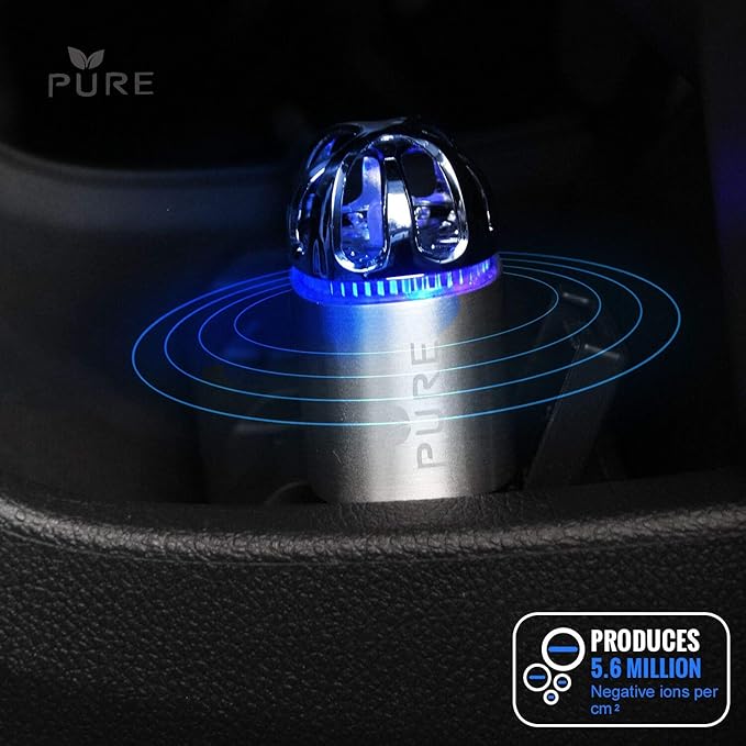 Car Air Purifier 3in1 Premium Stainless Steel Air Filter Ionizer w/Dual USB Quick Charge 3.0 USB-Eliminate Allergens Odor Smell, Smoke, Pets, Pollen Mold Bacteria w/Anti-Microbial Deodorizer (Silver)