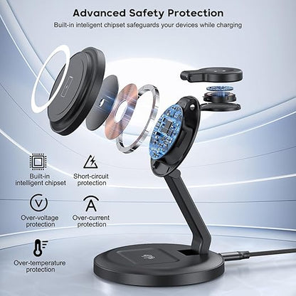 Charging Station, 3 in 1 Foldable Wireless Charger iPhone Charging Station Charger Stand Multiple Devices for Apple, with PD Adapter and USB C Cable for iPhone 17/16/15/14/13,iWatch,AirPods All Series