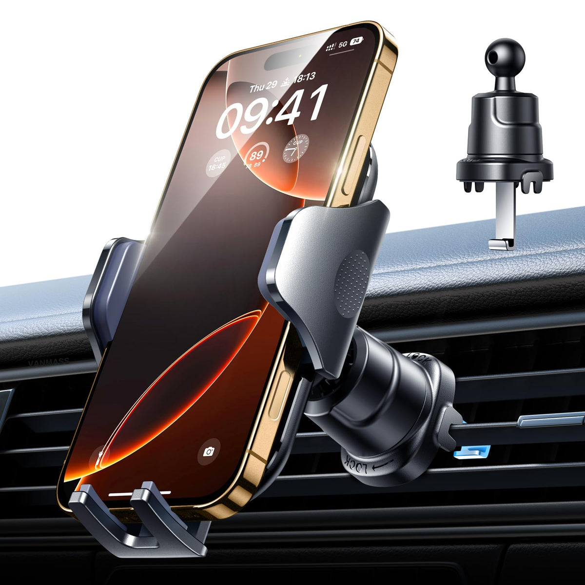 VANMASS Phone Holders for Your Car Ultimate Military-Grade Car Phone Holder Mount【Patent & Safety Certs】 Upgraded Shockproof Truck Air Vent Phone Mount for iPhone 17 Pro Max 16 Samsung Android,Blue