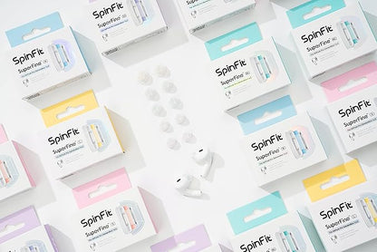 SpinFit Superfine for AirPods Pro Gen 1 & 2 - L - Medical Grade Silicone Patented Replacement Ear Tips and Adapters for Supreme Comfort (one Pair)(Ear Tips Installed)