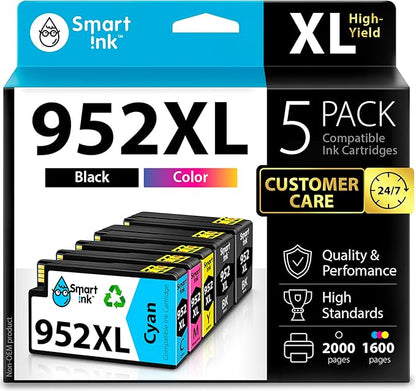 Smart Ink Compatible Ink Cartridges Replacement for HP952XL 952 XL 2 Black and Cyan/Magenta/Yellow (5 Combo Pack) to use with HP OfficeJet Pro 8710 7740 8720 8715 8210 8703 OfficeJet 8702 Printers