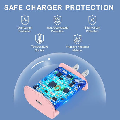 Phone 17 16 15 Charger Fast Charging,30W USB C Phone 17 16 15 Pro Max Charger Block &6.6FT Long Type C Cable Cord for i.Phone 17/Air/17 Pro/17 Pro Max/16/16 Plus/16 Pro/16 Pro Max/15/15 Pro Max,Pink