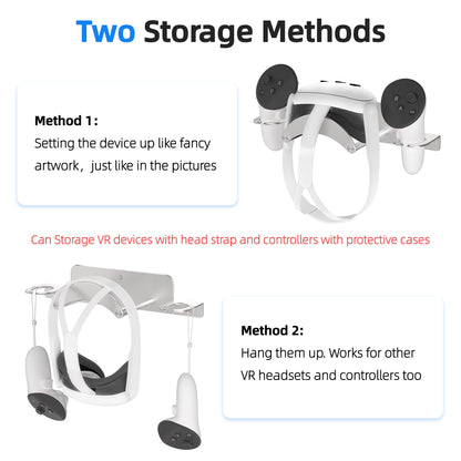 ANSHAWTIY VR Wall Mount Aluminum Alloy,VR Headset Wall Mount Storage Stand Hook Compatible with Meta Quest 3/Quest Pro/Quest 2,Quest 3 Stand with 2 Storage Way,Desk Space Saving(Silver)