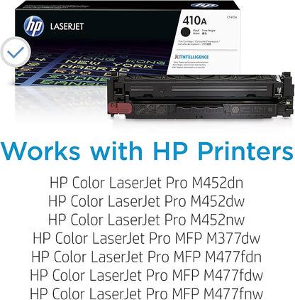 HP 410A Black Toner Cartridge | Works with HP Color LaserJet Pro M452 Series, HP Color LaserJet Pro MFP M377, M477 Series | CF410A