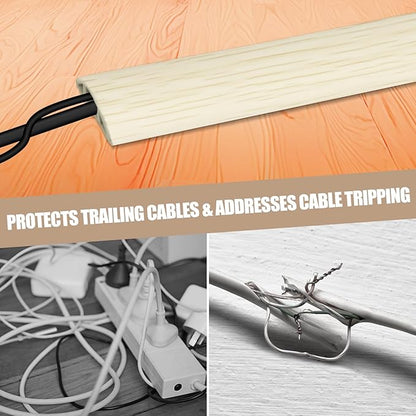 Floor Cord Cover Self Adhesive Cord Hider,3.3FT Cable Management, Extension Strip Protector for Wires, Prevent Cable Trips for Offices, Gyms, Exhibitions Cavity:0.51"(W) x 0.3"(H) Yellow Wood