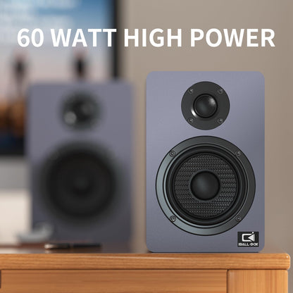 IBALL·BOX H2 Bookshelf Speakers, 60W Stereo, Record Player/Computers Speakers, DSP, Carbon-Fiber Woofer, Silk Tweeter, Optical/USB-C/AUX, Bluetooth 5.3, Slate Blue