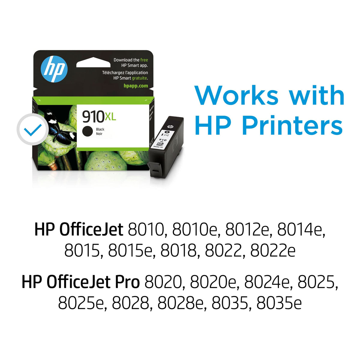 HP 910XL Black High-Yield Ink Cartridge | Works with OfficeJet 8010, 8020 Series, OfficeJet Pro 8020, 8030 Series | Eligible for Instant Ink | 3YL65AN