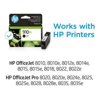 HP 910XL Black High-Yield Ink Cartridge | Works with OfficeJet 8010, 8020 Series, OfficeJet Pro 8020, 8030 Series | Eligible for Instant Ink | 3YL65AN