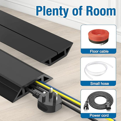Eapele 10 ft Floor Cord Cover Heavy Duty Cable Protector, Easy to Unroll, Prevent Trip Hazard for Home Office or Outdoor Settings (Black - 2pcs)
