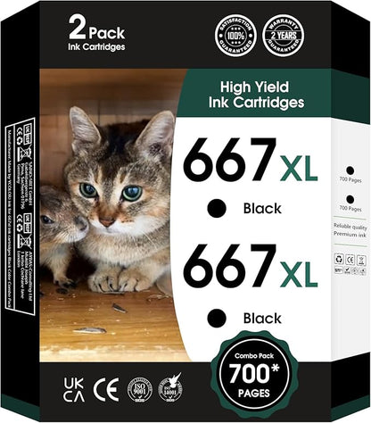 667XL 667 XL 667 Ink Cartridges Replacement for hp 667 Ink cartridges Black and Color Work for Deskjet Ink Advantage 1275 2375 2775, Deskjet Ink Advantage Plus 6075 6475 6476 (2 Black)