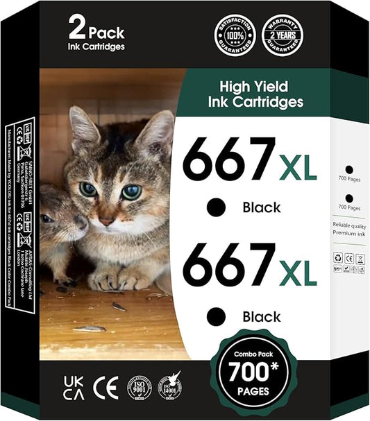 667XL 667 XL 667 Ink Cartridges Replacement for hp 667 Ink cartridges Black Work for Deskjet Ink Advantage 1275 2375 2775, Deskjet Ink Advantage Plus 6075 6475 6476 (2 Black)